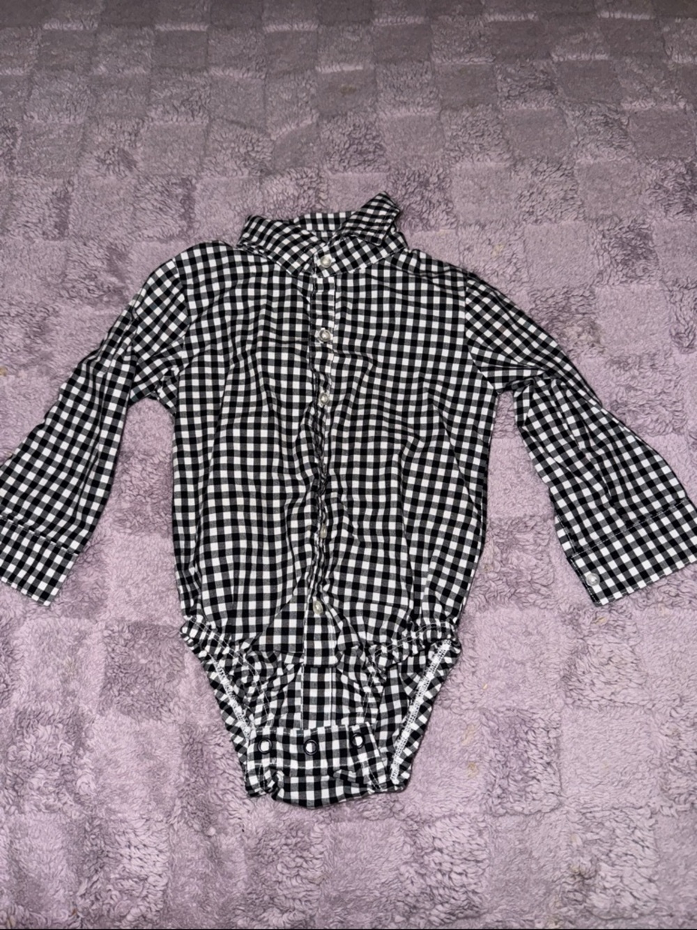 Carter's Black and White Gingham Button-Front Long-Sleeve Bodysuit